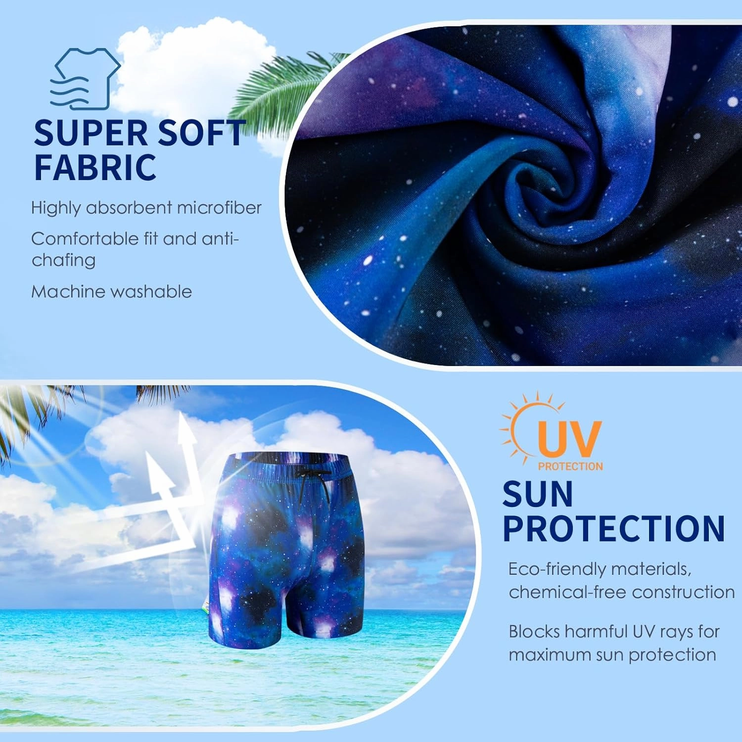 Boys Swim Trunks 2 Pack, Bathing Suit with Compression Liner, UPF 50 , Beach Shorts for 5-16 Years