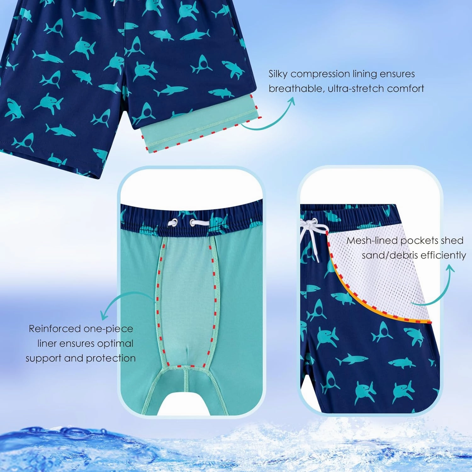 Boys Swim Trunks 2 Pack, Bathing Suit with Compression Liner, UPF 50 , Beach Shorts for 5-16 Years