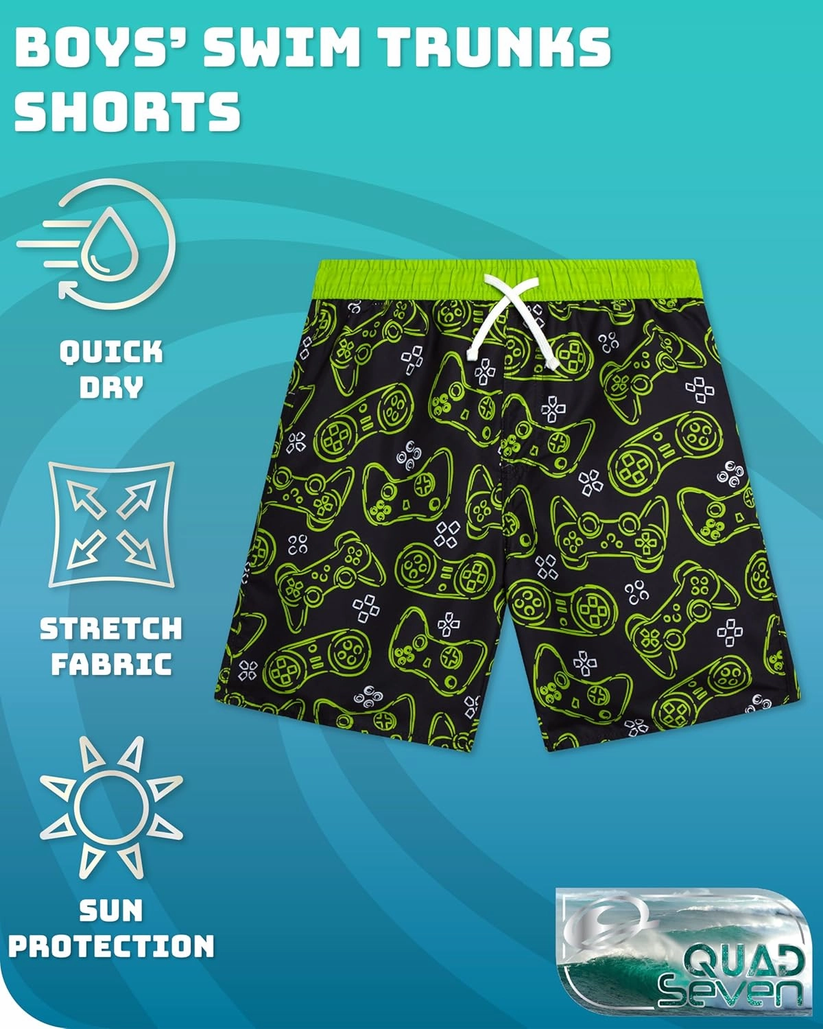 Boys Swim Trunks - 2 Pack Quick Dry Printed Boys Board Shorts Bathing Suit Kids Swimwear with Pockets (Size:8-18)