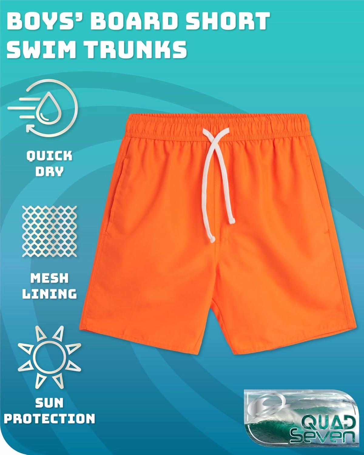 Boys Swim Trunks - Quick Dry Sun Protection Board Shorts with Breathable Mesh Lining and Drawstring Waist (Sizes: 8-18)