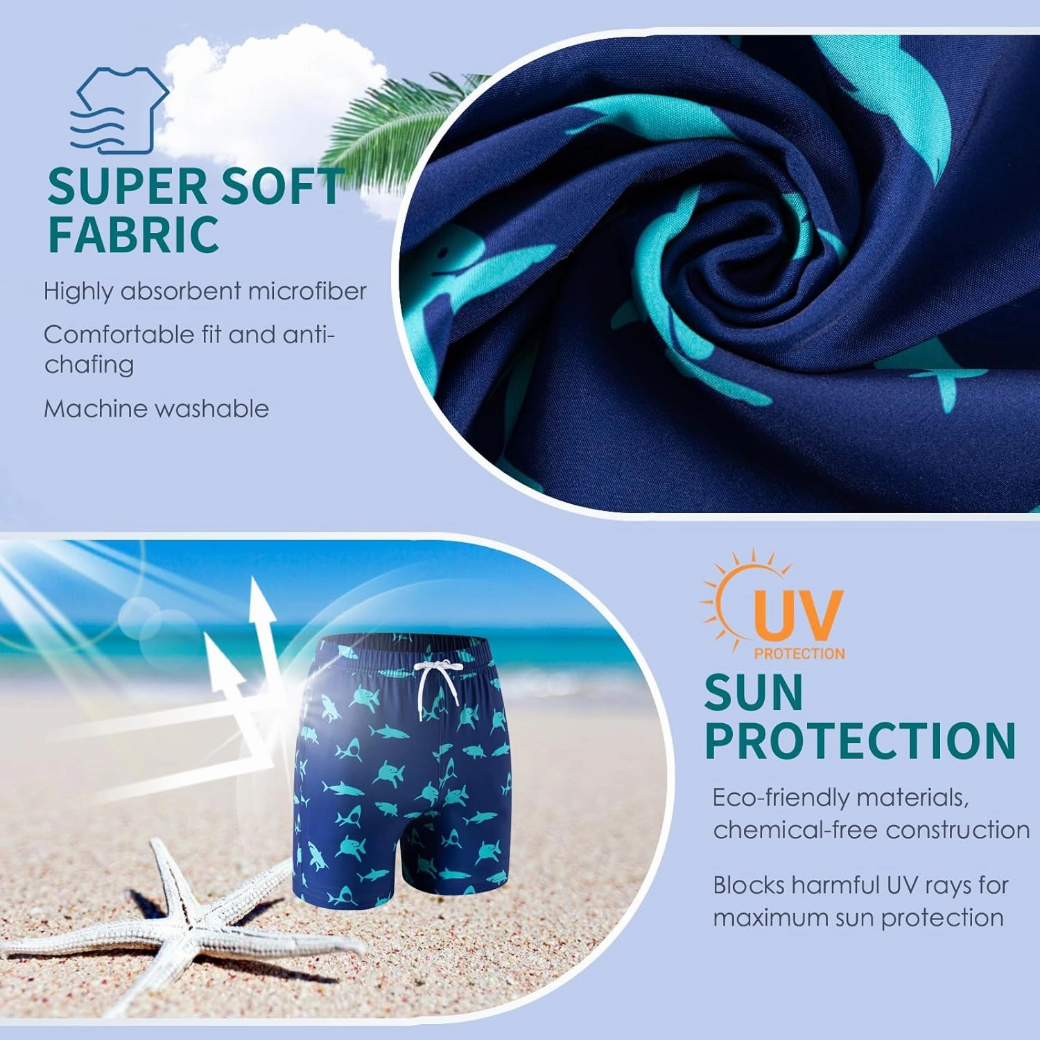 Boys Swim Trunks, Bathing Suit with Compression Liner, UPF 50 , Beach Shorts for 5-16 Years
