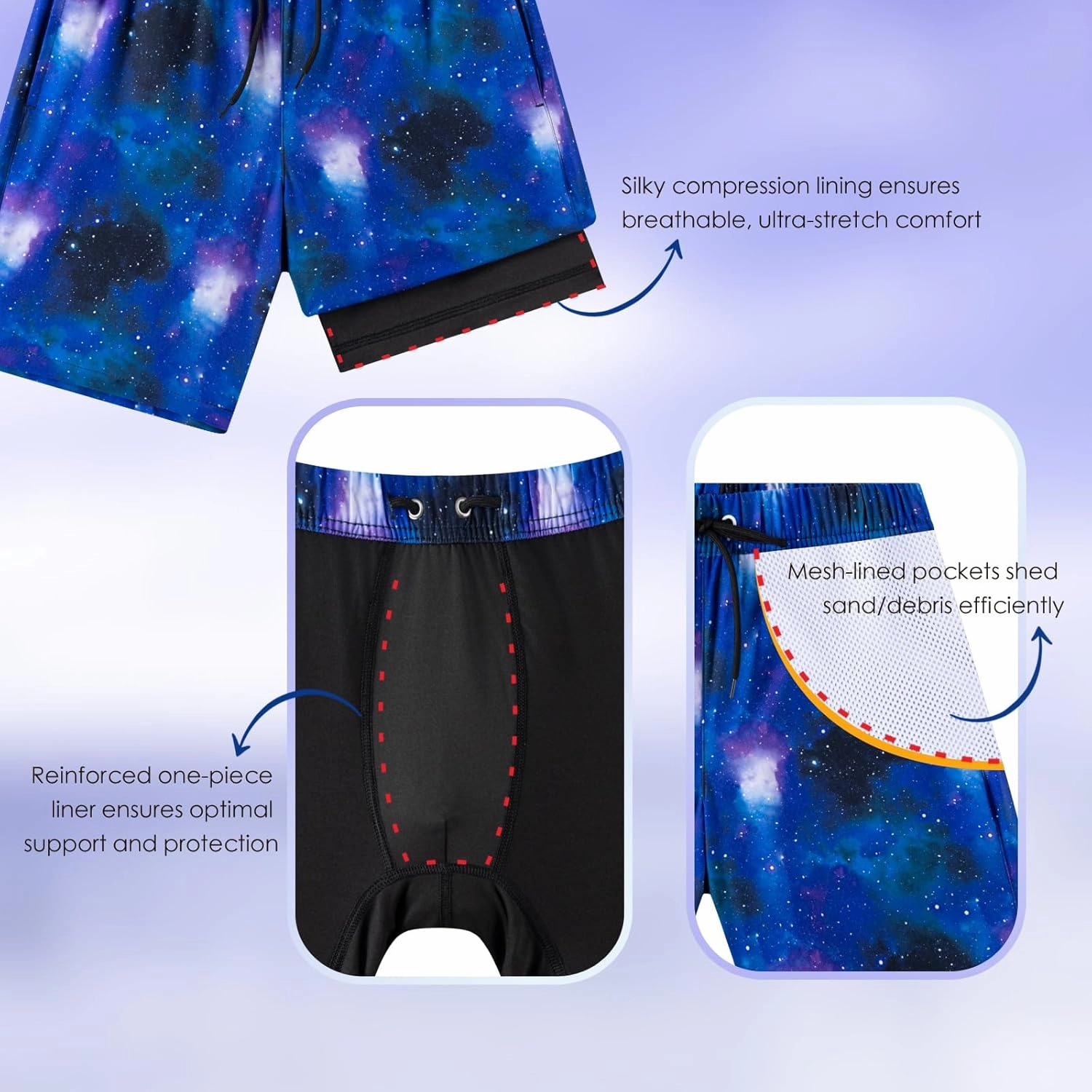 Boys Swim Trunks, Bathing Suit with Compression Liner, UPF 50 , Beach Shorts for 5-16 Years