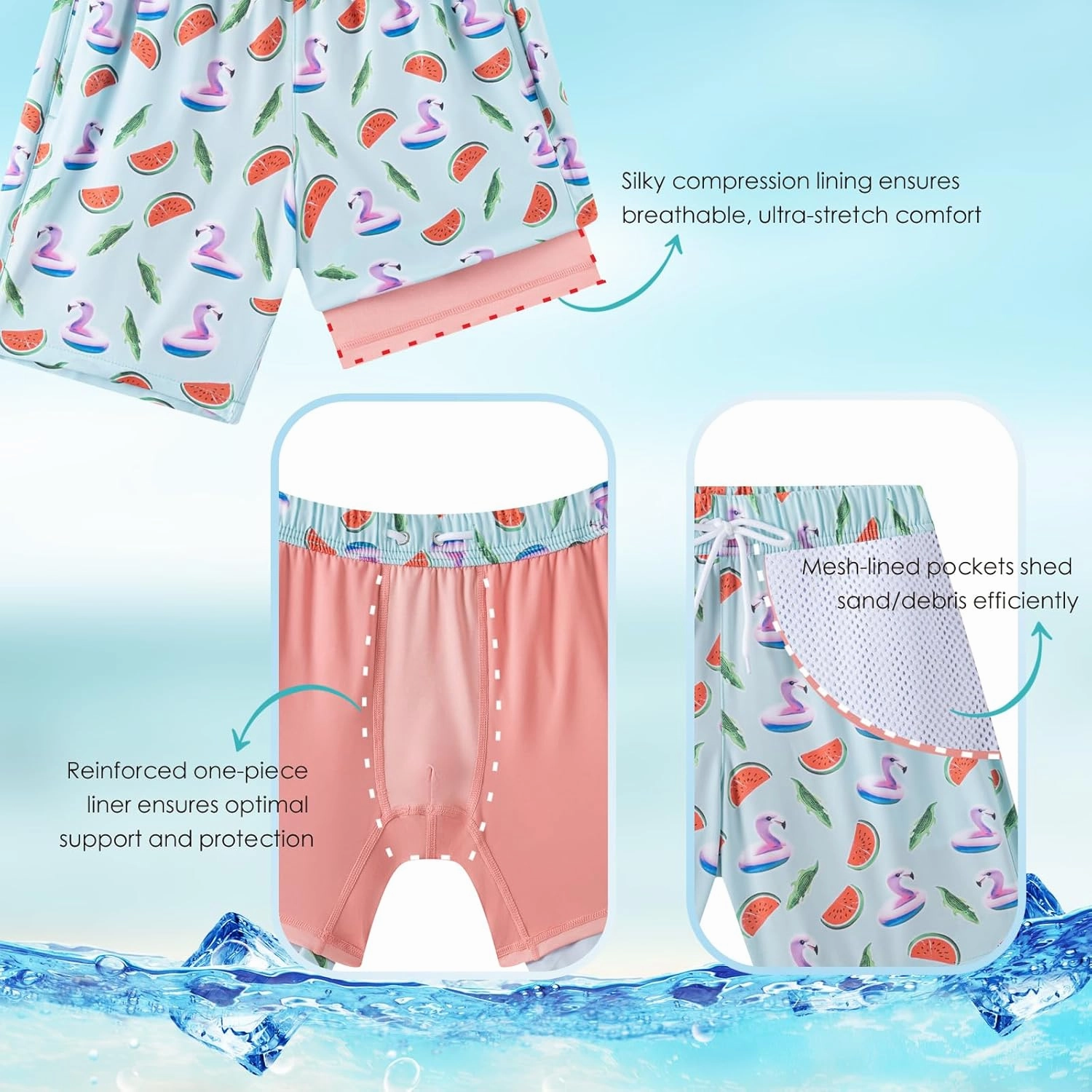 Boys Swim Trunks, Bathing Suit with Compression Liner, UPF 50 , Beach Shorts for 5-16 Years