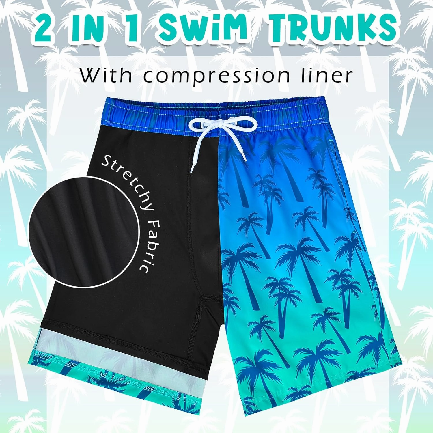 Boys Swim Trunks Bathing Suit Youth Teen Boys Swimming Trunks with Compression Liner Kids Swimsuit Board Shorts 7-16