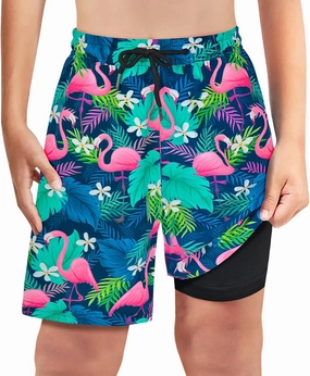Boys Swim Trunks Bathing Suit Youth Teen Boys Swimming Trunks with Compression Liner Kids Swimsuit Board Shorts 7-16