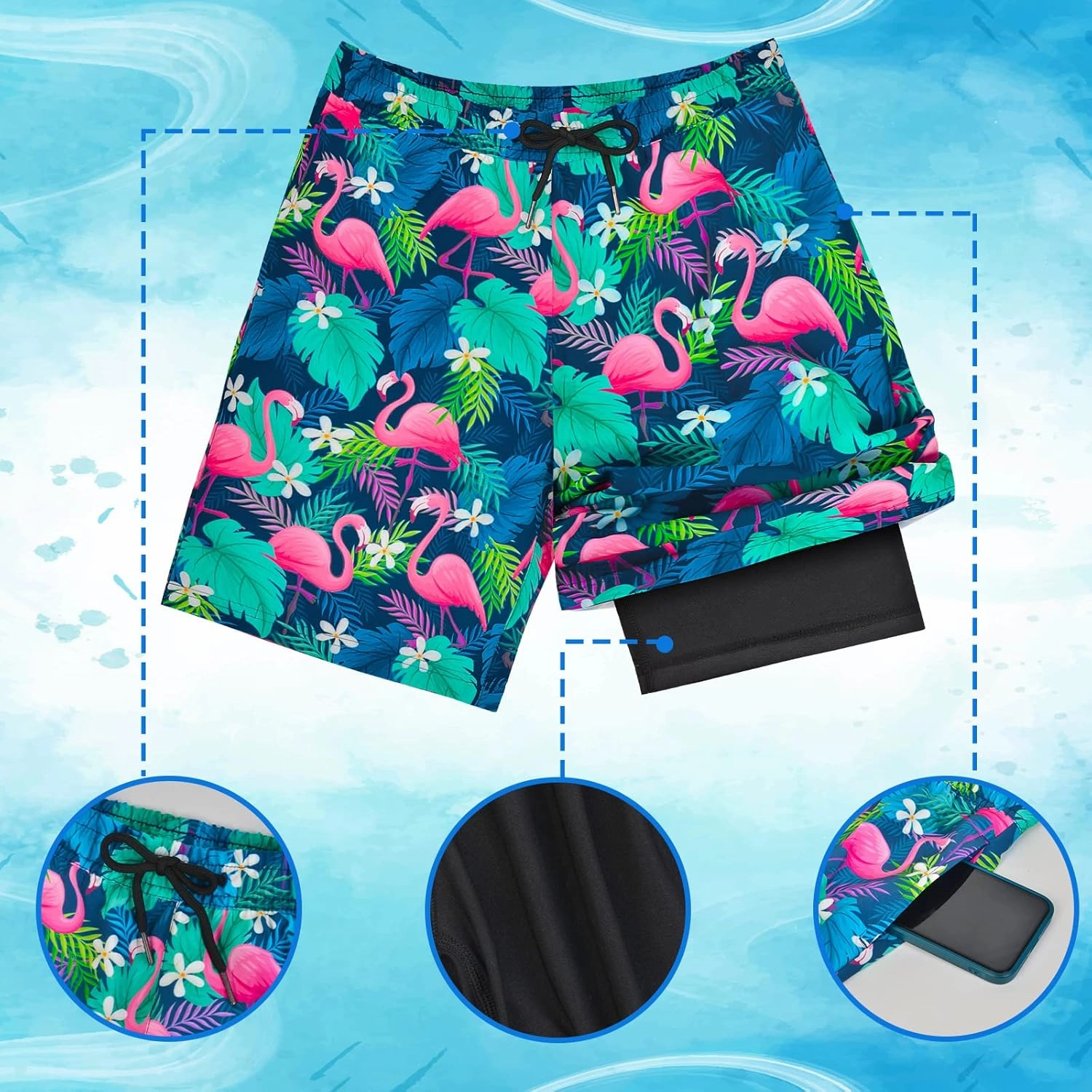 Boys Swim Trunks Bathing Suit Youth Teen Boys Swimming Trunks with Compression Liner Kids Swimsuit Board Shorts 7-16