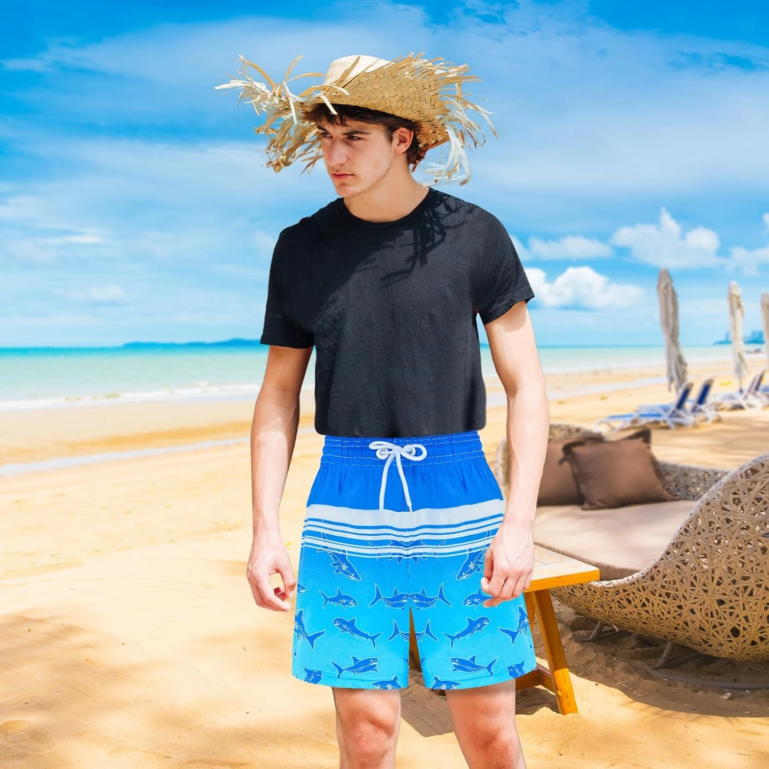 Boys Swim Trunks Bathing Suit Youth Teen Boys Swimming Trunks with Compression Liner Kids Swimsuit Board Shorts 7-16