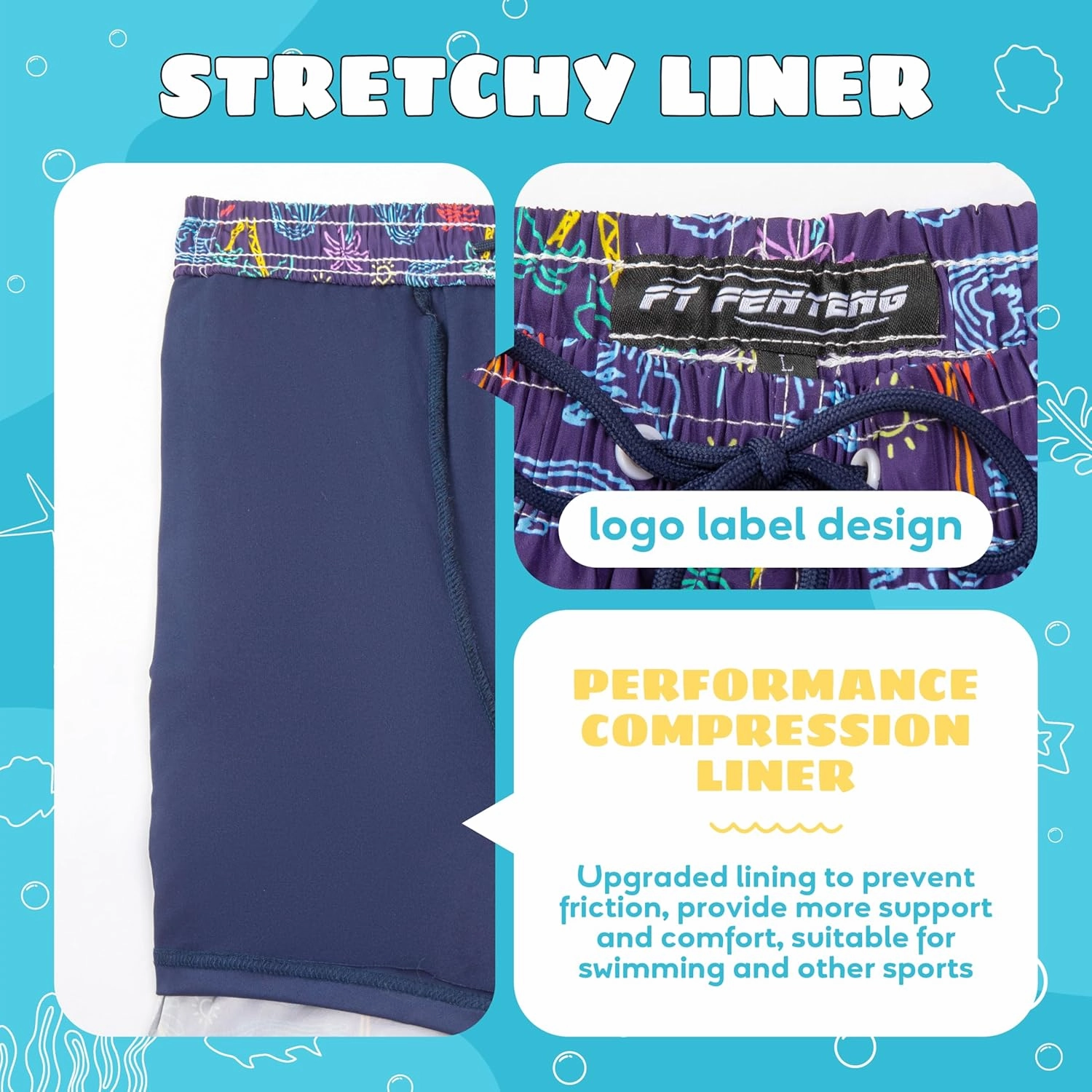 Boys Swim Trunks Compression Liner Swim Shorts Quick Dry Bathing Suit with Boxer Brief Anti-Chafe Boy Swimwear
