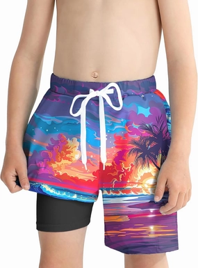 Boys Swim Trunks Quick Dry Compression Liner Swimsuit Shorts Kids Bathing Suit with Pocket UPF 50  Swimwear 5-10 Years
