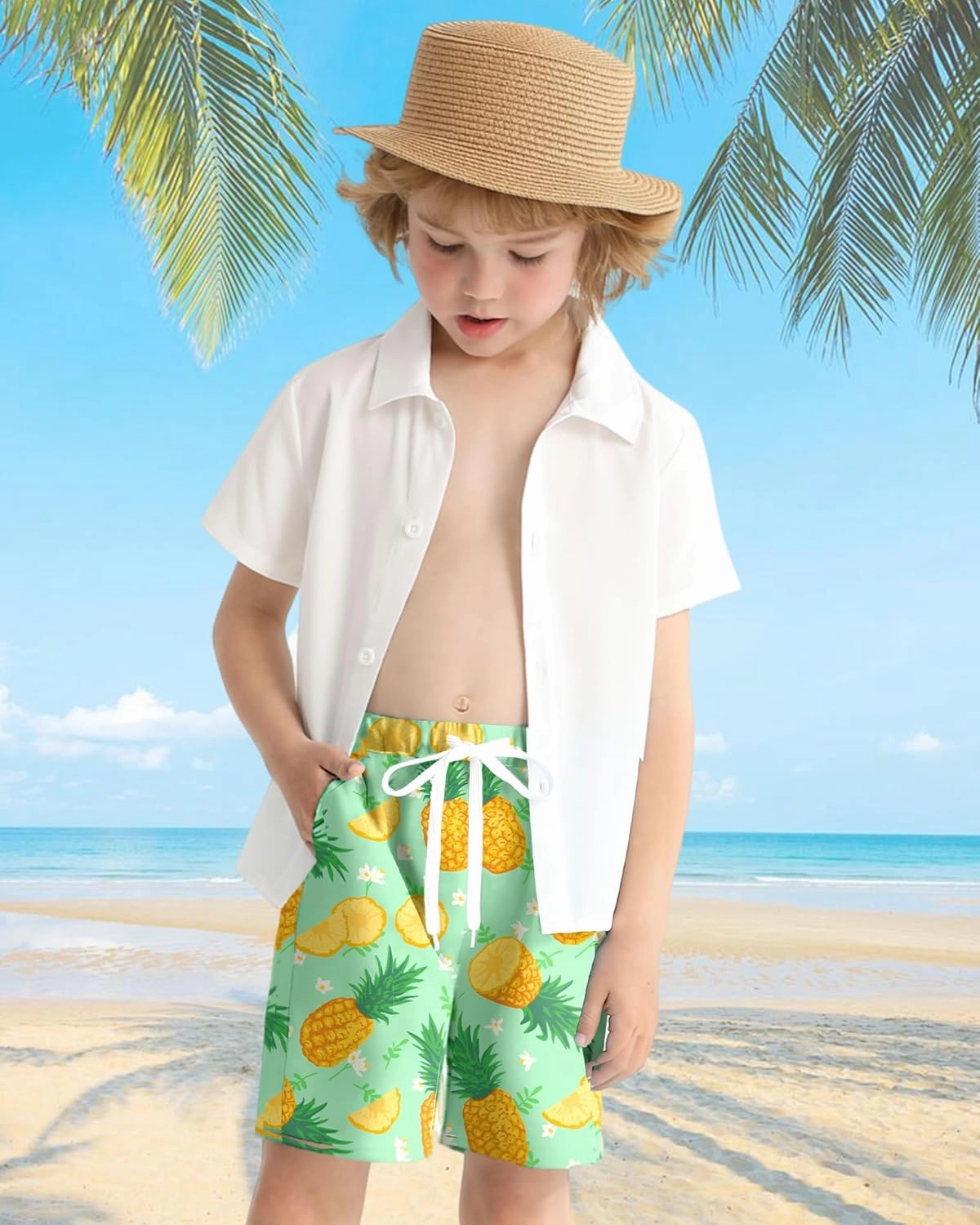 Boys Swim Trunks Quick Dry Compression Liner Swimsuit Shorts Kids Bathing Suit with Pocket UPF 50  Swimwear 5-10 Years