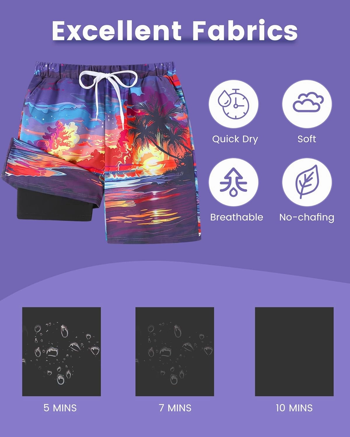 Boys Swim Trunks Quick Dry Compression Liner Swimsuit Shorts Kids Bathing Suit with Pocket UPF 50  Swimwear 5-10 Years