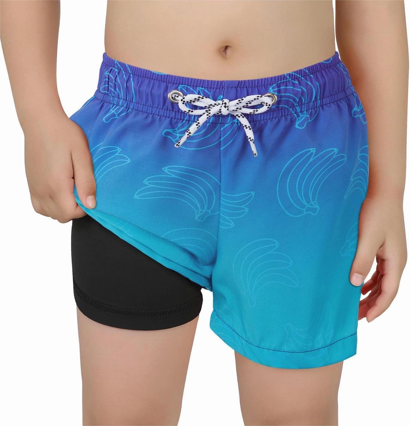 Boys Swim Trunks with Boxer Brief Liner Swim Shorts Compression Liner Youth Anti Trunks
