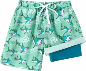 Boys Swim Trunks with Compression Liner Boy Stretch Quick Dry Swim Shorts Kids UPF 50  Beach Swimsuit 5-10 Years