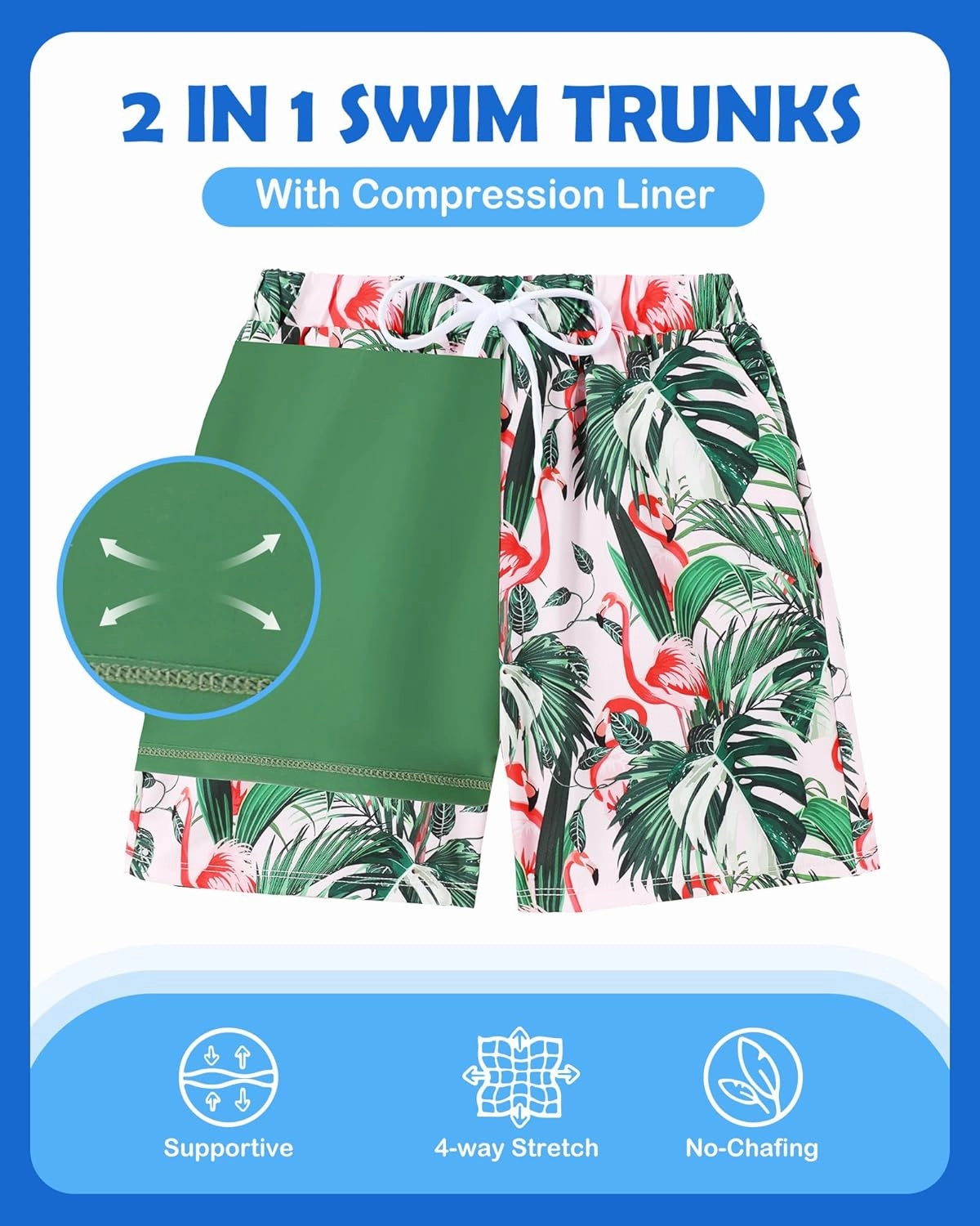 Boys Swim Trunks with Compression Liner Boy Stretch Quick Dry Swim Shorts Kids UPF 50  Beach Swimsuit 5-10 Years