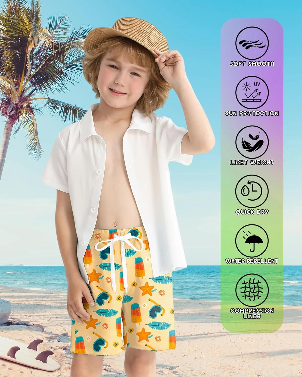 Boys Swim Trunks with Compression Liner Boy Stretch Quick Dry Swim Shorts Kids UPF 50  Beach Swimsuit 5-10 Years