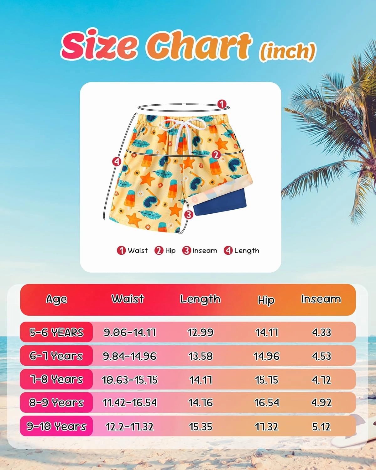 Boys Swim Trunks with Compression Liner Boy Stretch Quick Dry Swim Shorts Kids UPF 50  Beach Swimsuit 5-10 Years