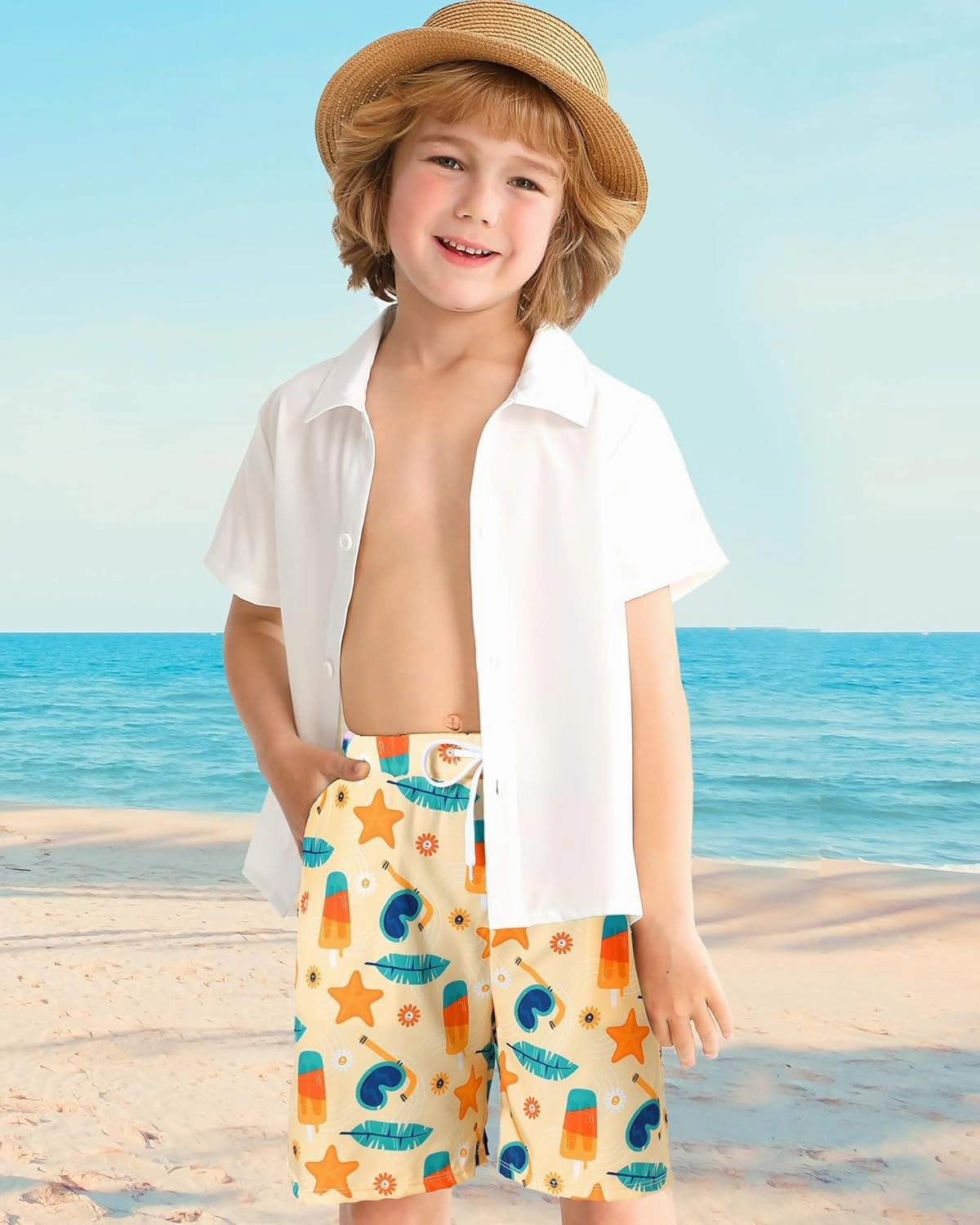 Boys Swim Trunks with Compression Liner Boy Stretch Quick Dry Swim Shorts Kids UPF 50  Beach Swimsuit 5-10 Years