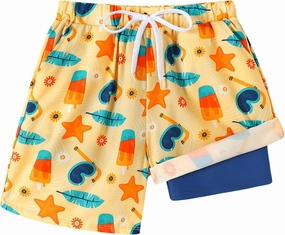 Boys Swim Trunks with Compression Liner Boy Stretch Quick Dry Swim Shorts Kids UPF 50  Beach Swimsuit 5-10 Years
