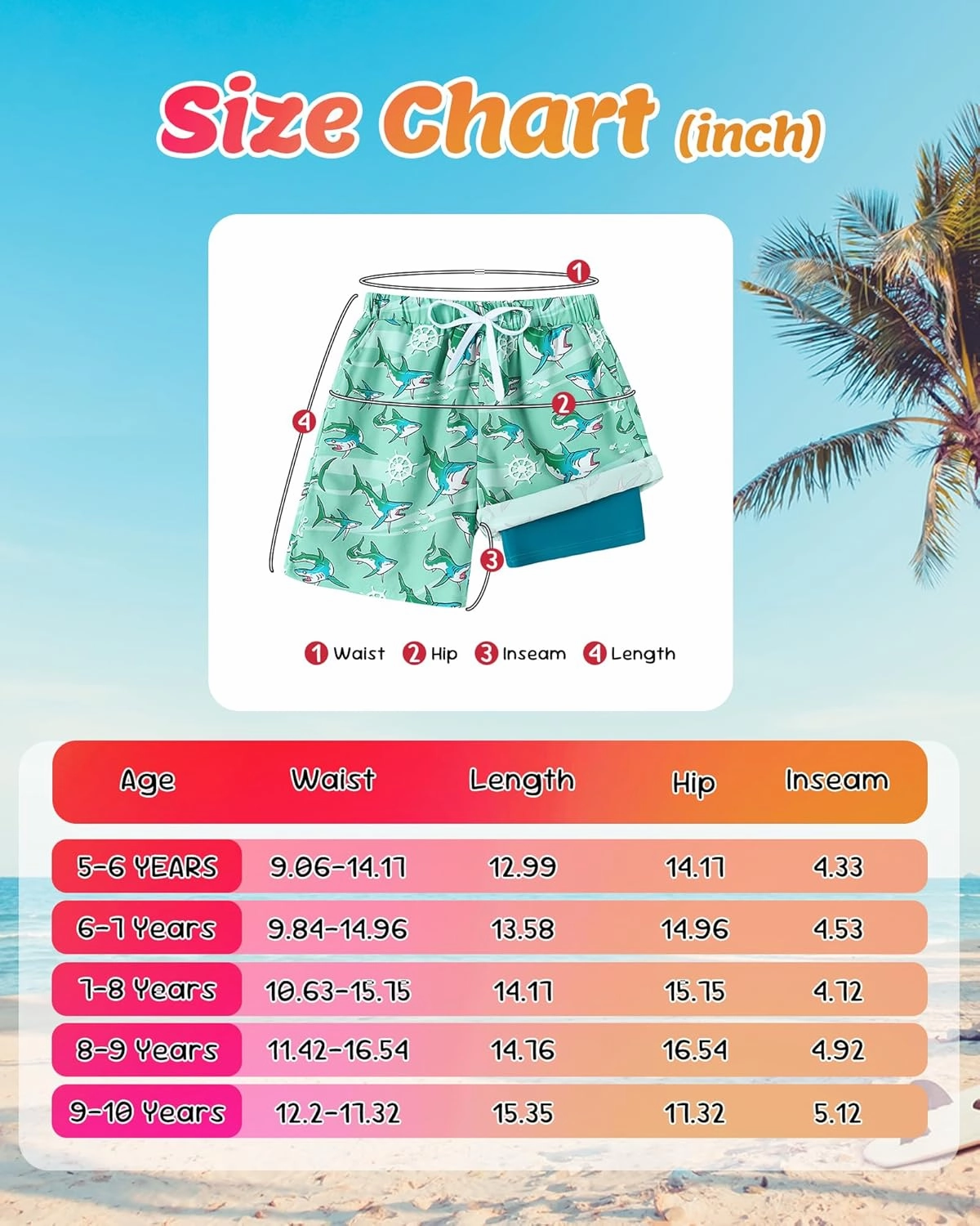 Boys Swim Trunks with Compression Liner Boy Stretch Quick Dry Swim Shorts Kids UPF 50  Beach Swimsuit 5-10 Years