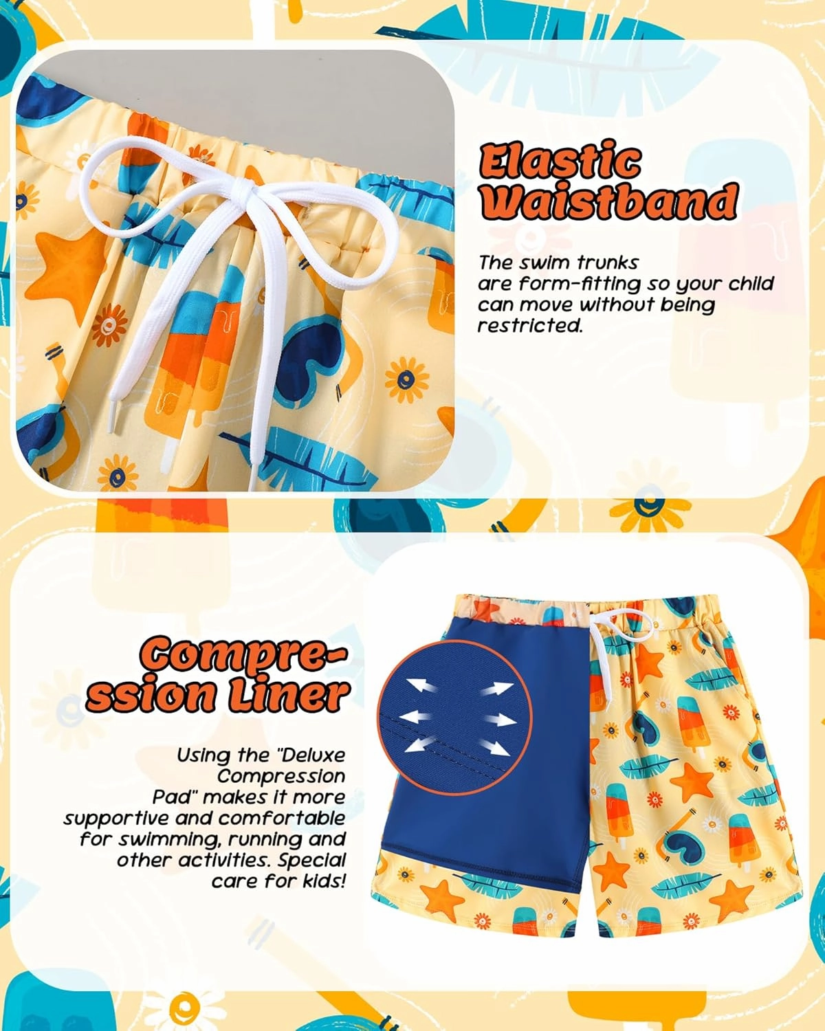 Boys Swim Trunks with Compression Liner Boy Stretch Quick Dry Swim Shorts Kids UPF 50  Beach Swimsuit 5-10 Years