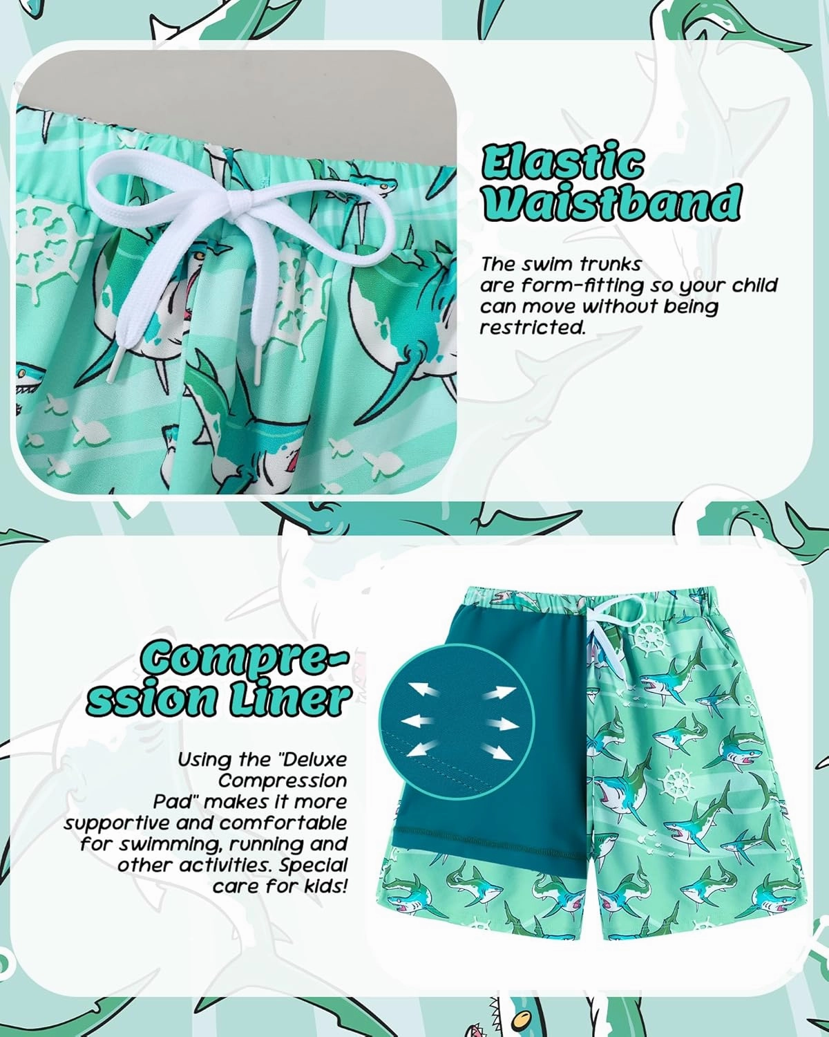 Boys Swim Trunks with Compression Liner Boy Stretch Quick Dry Swim Shorts Kids UPF 50  Beach Swimsuit 5-10 Years