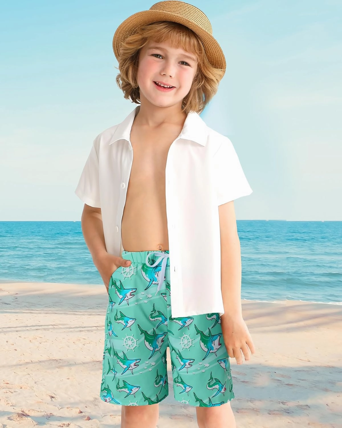 Boys Swim Trunks with Compression Liner Boy Stretch Quick Dry Swim Shorts Kids UPF 50  Beach Swimsuit 5-10 Years