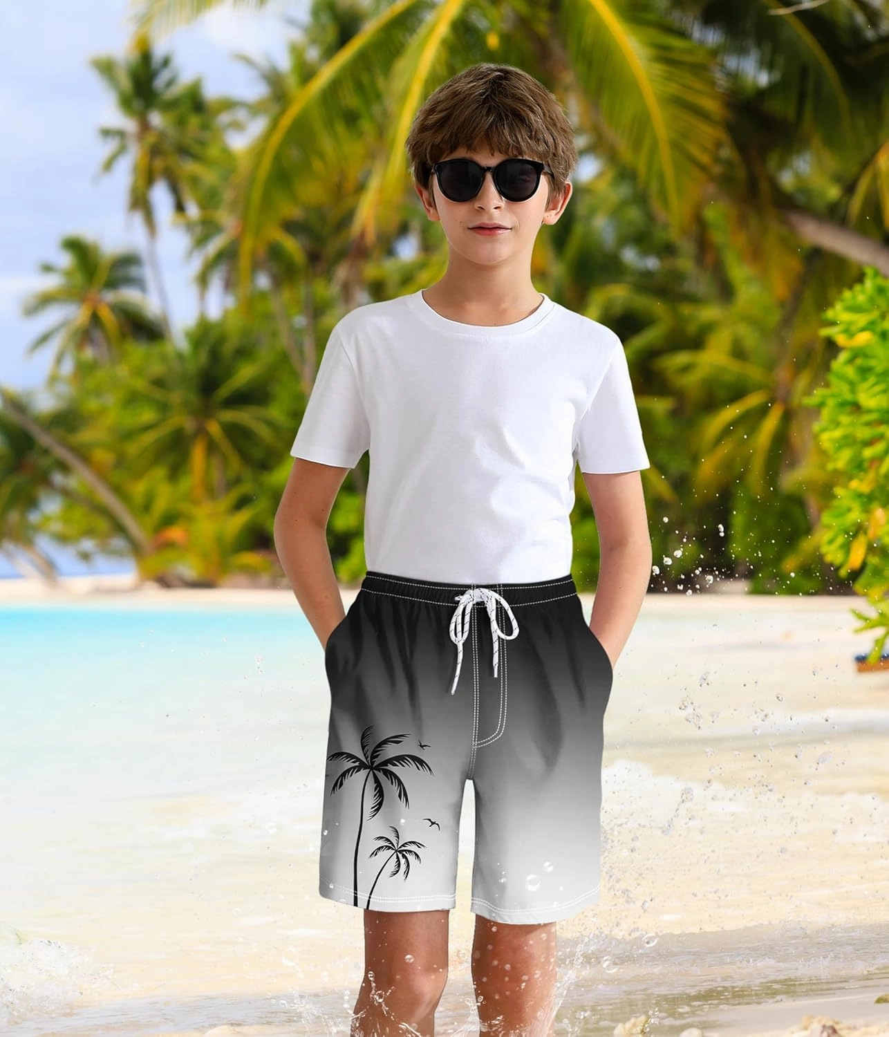 Boys Swim Trunks with Compression Liner Boys Quick Dry 2 in 1 Swim Shorts Summer Beach Shorts