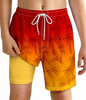 Boys Swim Trunks with Compression Liner Boys Quick Dry 2 in 1 Swim Shorts Summer Beach Shorts