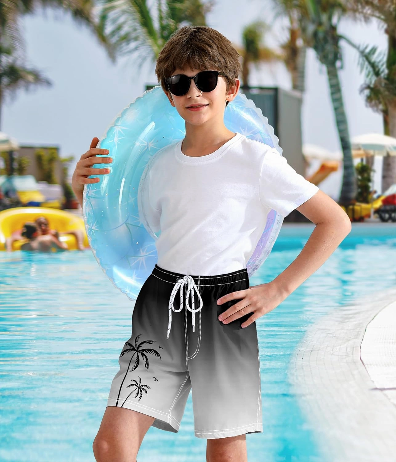 Boys Swim Trunks with Compression Liner Boys Quick Dry 2 in 1 Swim Shorts Summer Beach Shorts