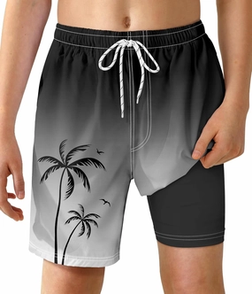 Boys Swim Trunks with Compression Liner Boys Quick Dry 2 in 1 Swim Shorts Summer Beach Shorts