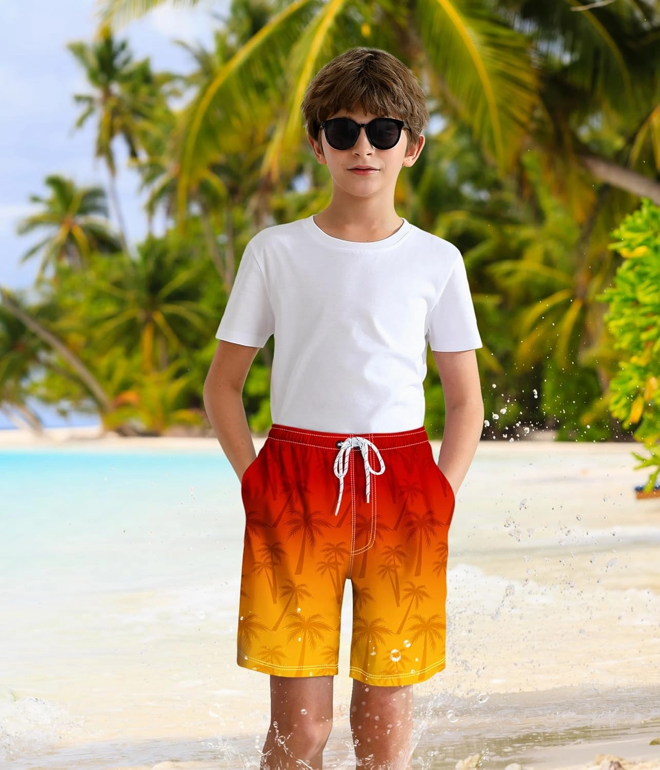 Boys Swim Trunks with Compression Liner Boys Quick Dry 2 in 1 Swim Shorts Summer Beach Shorts