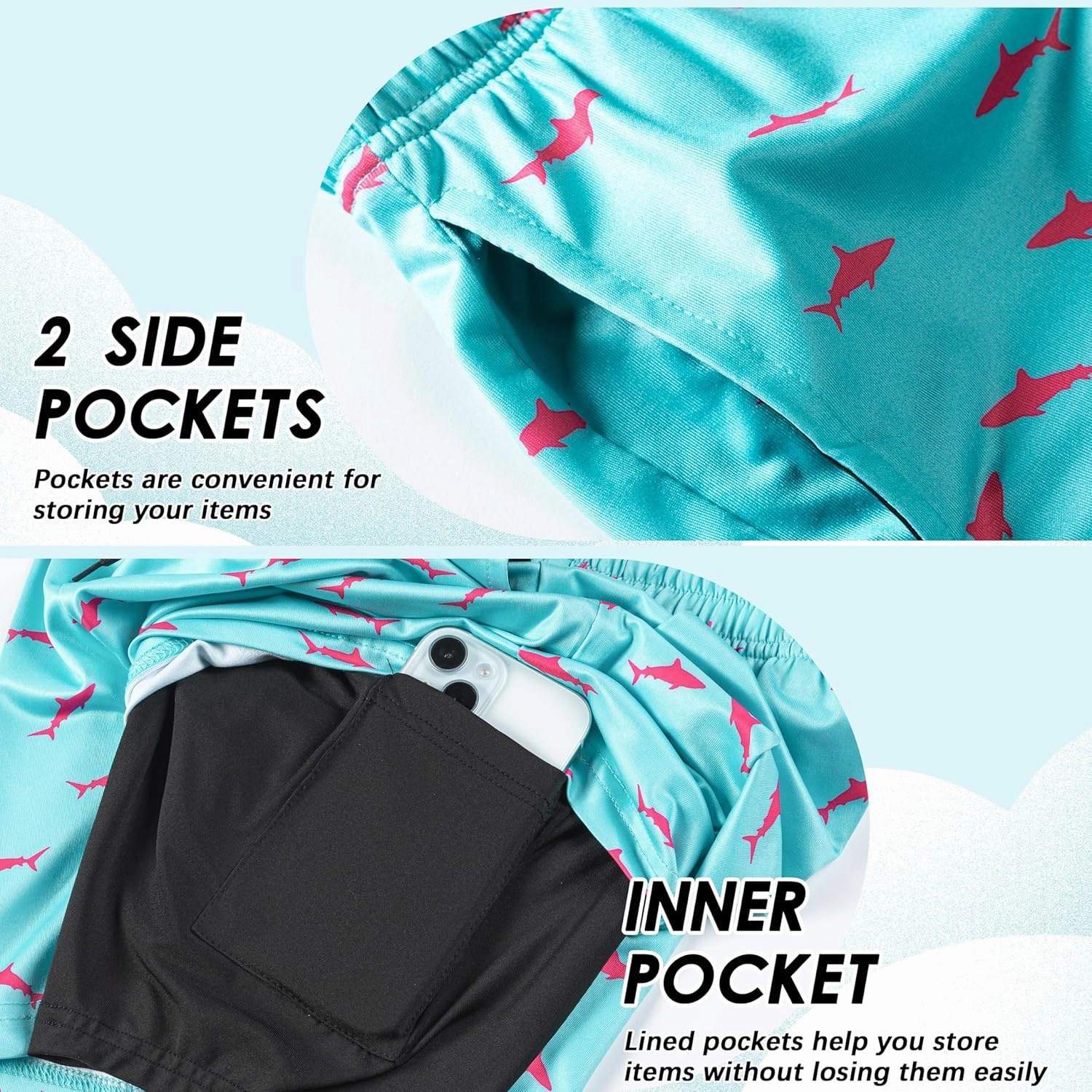 Boys Swim Trunks with Compression Liner Boys Stretch Swim Shorts Quick Dry 2 in 1 Beach Shorts 4-17 Y