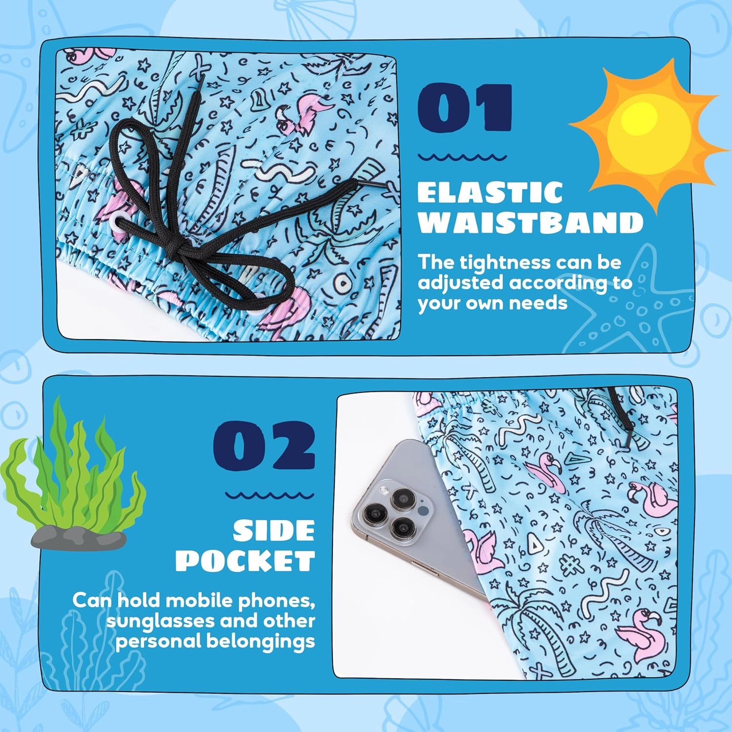 Boys Swim Trunks with Compression Liner Boys Stretch Swim Shorts Quick Dry 2 in 1 Beach Shorts 4-17 Y