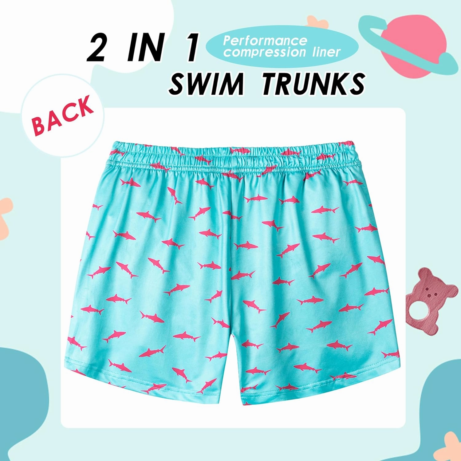 Boys Swim Trunks with Compression Liner Boys Stretch Swim Shorts Quick Dry 2 in 1 Beach Shorts 4-17 Y