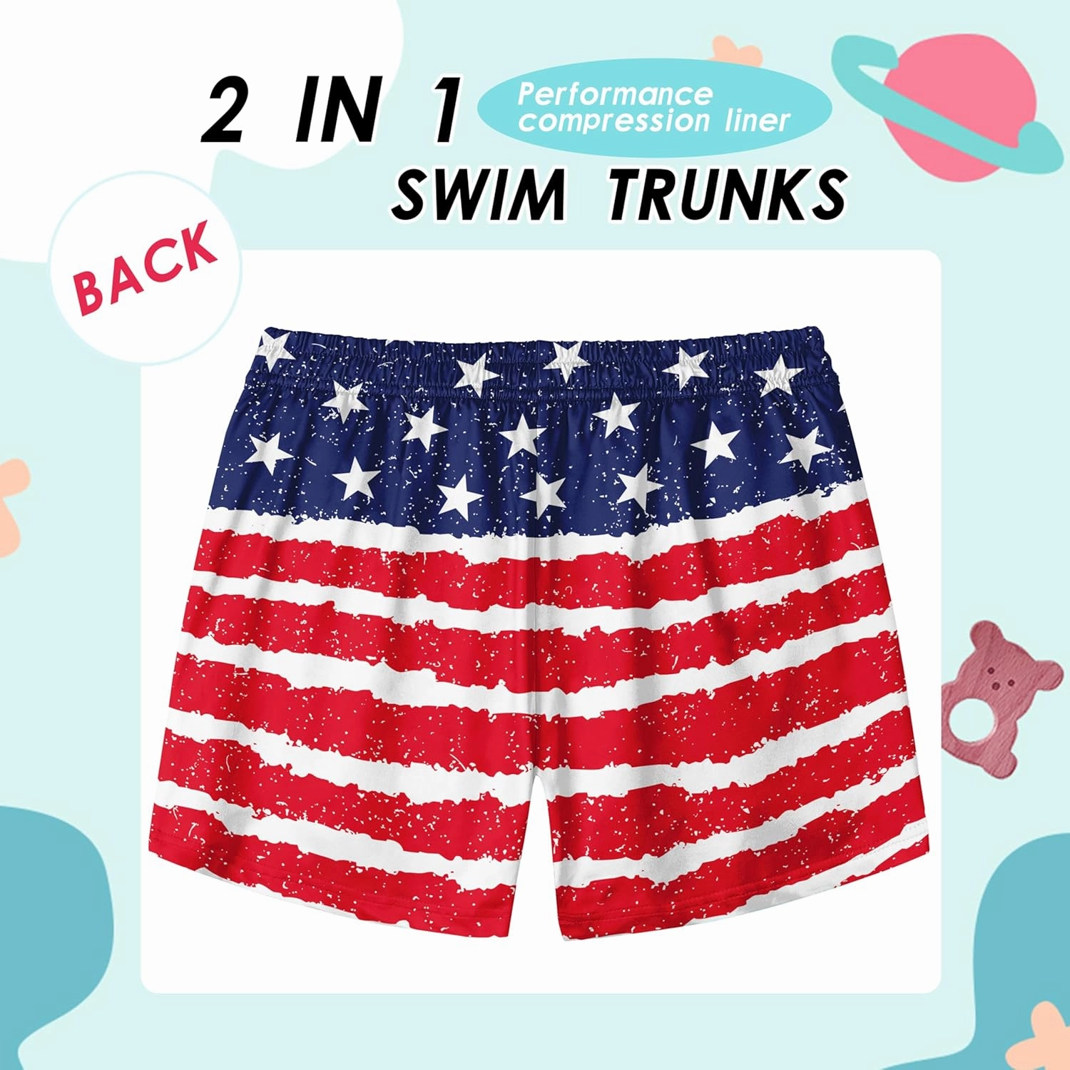 Boys Swim Trunks with Compression Liner Boys Stretch Swim Shorts Quick Dry 2 in 1 Beach Shorts 4-17 Y