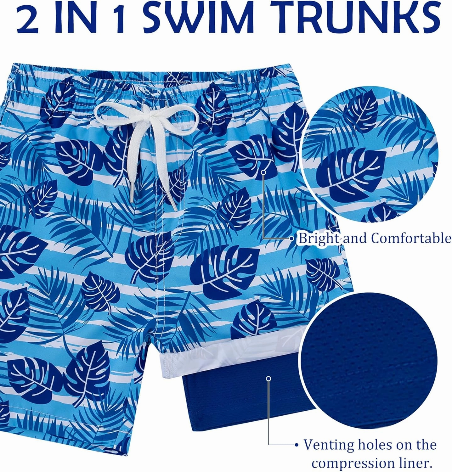 Boys Swim Trunks with Compression Liner Casual Bathing Suit for Kids Swim Shorts 6-18 Years