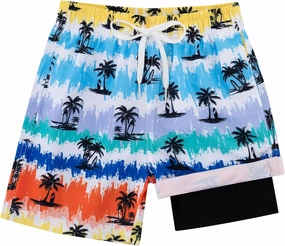 Boys Swim Trunks with Compression Liner Casual Bathing Suit for Kids Swim Shorts 6-18 Years
