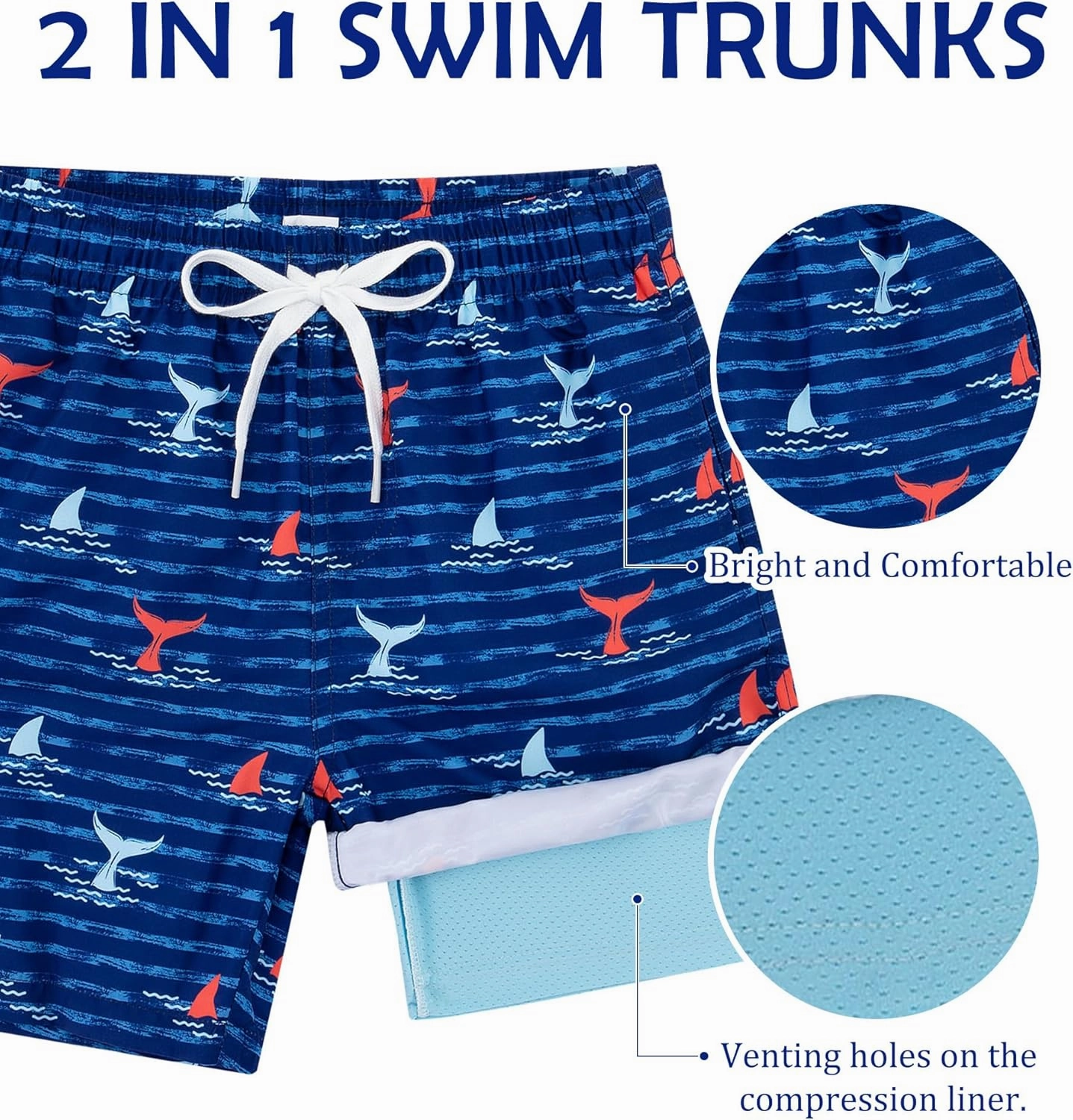 Boys Swim Trunks with Compression Liner Casual Bathing Suit for Kids Swim Shorts 6-18 Years