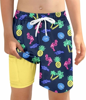 Boys Swim Trunks with Compression Liner for 6-20 Years Kids Quick Dry Bathing Suit