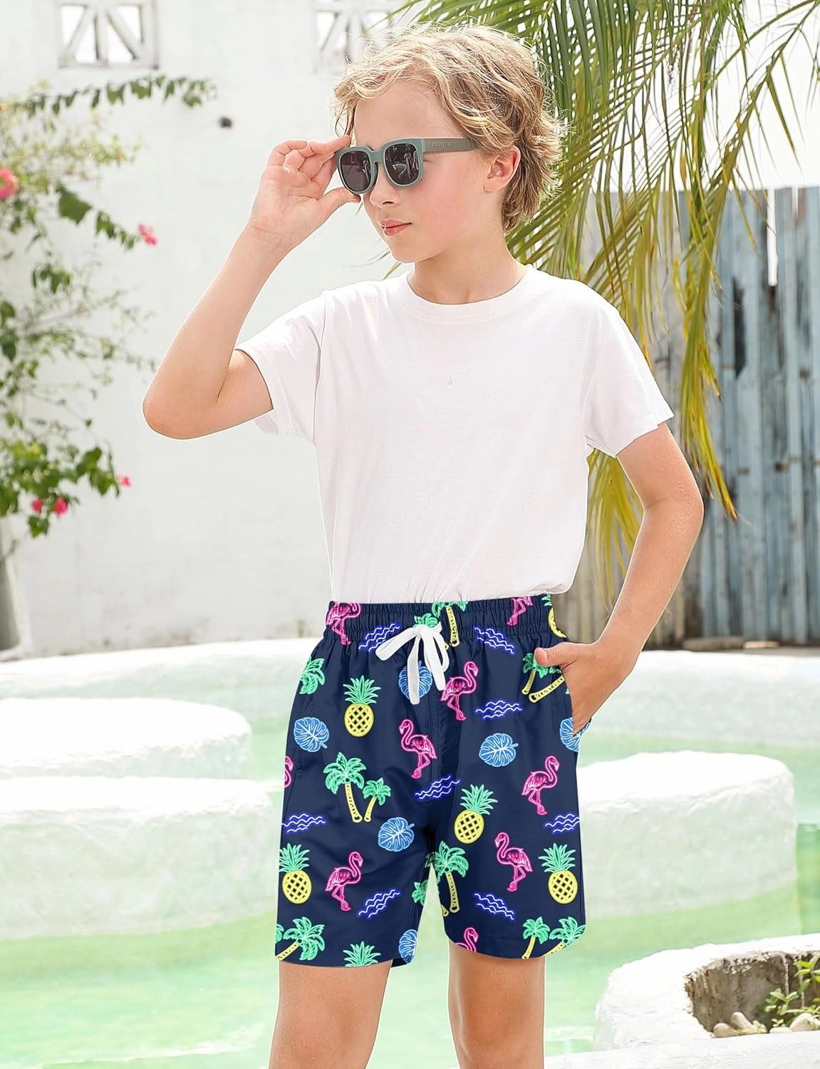 Boys Swim Trunks with Compression Liner for 6-20 Years Kids Quick Dry Bathing Suit