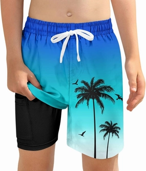 Boys Swim Trunks with Compression Liner for 6-20 Years Kids Quick Dry Bathing Suit