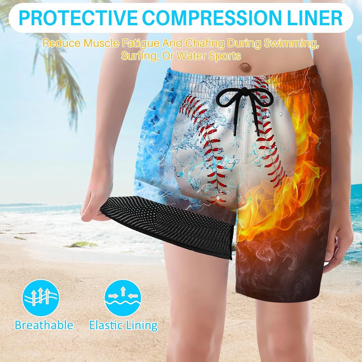 Boys Swim Trunks with Compression Liner for 7-16 Years,Quick-Dry Swim Shorts for Kids Teen,Sun Protection Swimming Trunks