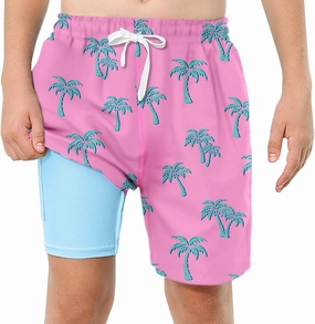 Boys Swim Trunks with Compression Liner Swim Shorts Kids Quick Dry Bathing Suit Boxer Brief Swimwear 6-20 Years