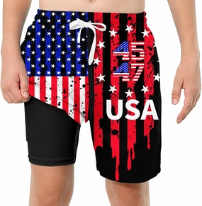 Boys Swim Trunks with Compression Liner Swim Shorts Kids Quick Dry Bathing Suit Boxer Brief Swimwear 6-20 Years
