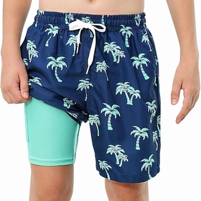 Boys Swim Trunks with Compression Liner Swim Shorts Kids Quick Dry Bathing Suit Boxer Brief Swimwear 6-20 Years