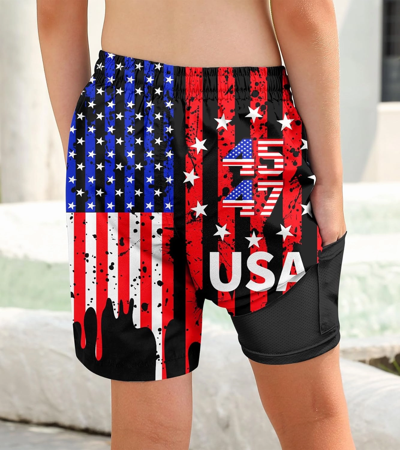 Boys Swim Trunks with Compression Liner Swim Shorts Kids Quick Dry Bathing Suit Boxer Brief Swimwear 6-20 Years