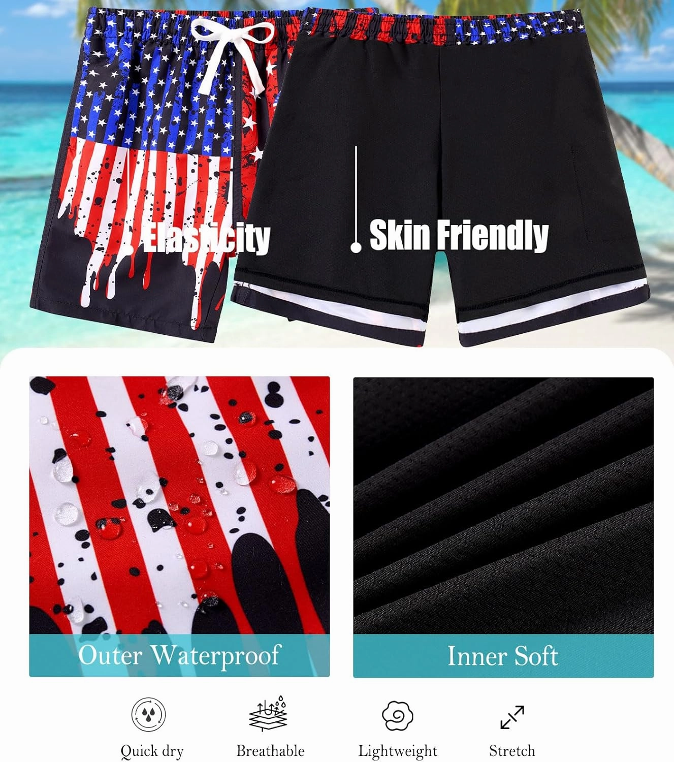 Boys Swim Trunks with Compression Liner Swim Shorts Kids Quick Dry Bathing Suit Boxer Brief Swimwear 6-20 Years