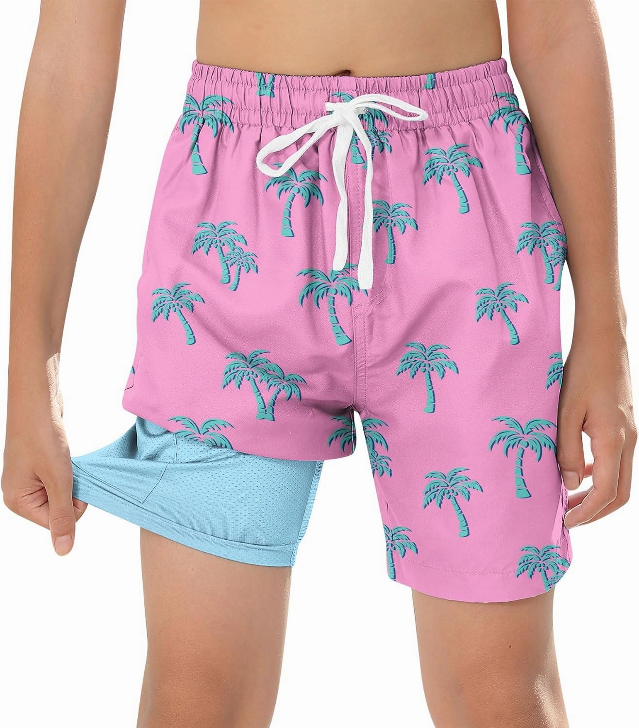 Boys Swim Trunks with Compression Liner Swim Shorts Kids Quick Dry Bathing Suit Boxer Brief Swimwear 6-20 Years