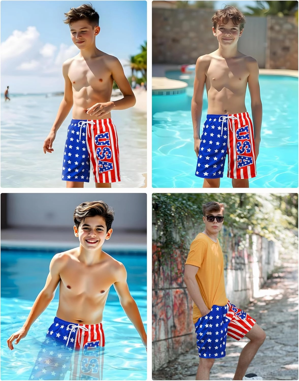 Boys Swim Trunks with Compression Liner Swim Shorts Quick Dry Boys Bathing Suit Swimsuit Swimwear Beach Shorts