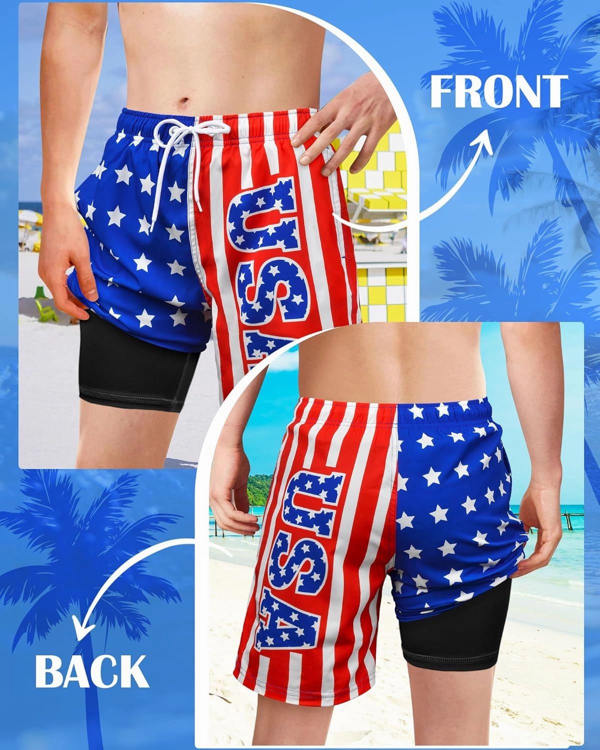 Boys Swim Trunks with Compression Liner Swim Shorts Quick Dry Boys Bathing Suit Swimsuit Swimwear Beach Shorts